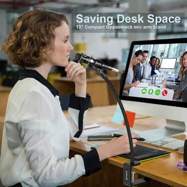 Кріплення для мікрофону Zealsound: регульований штатив-ластик з кріпленням, адаптер 3/8' - 5/8', міцна клямка для столу, сумісний з Blue Snowball, Ice, Spark, SoloCast, 13 дюймів