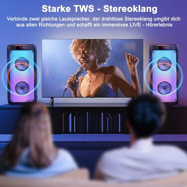 Караоке-машина JYX з 2 мікрофонами, портативна Bluetooth колонка з RGB-підсвіткою, караоке система для дому, вечірок, PA-система для дорослих, Party Box, підтримка TF/USB, AUX, FM, Rec, TWS, чорний