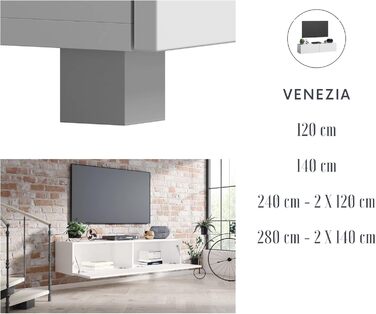 4housedesign® TV Board Lowboard Hanging | TV Cabinet Sideboard Living Room | Lowboard Living Room TV Shelf TV Board Hanging TV Cabinet TV 55 Inch - TV Lowboard Black Matt (240 (2x120), White Glossy)