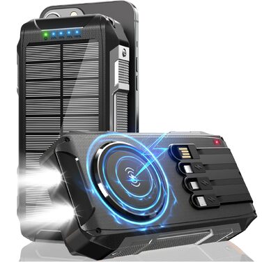 Портативний зарядний акумулятор Solar Powerbank 26800mAh з MagSafe, 30W USB-C, бездротовий заряд 15W, LED, ліхтарик, чорний
