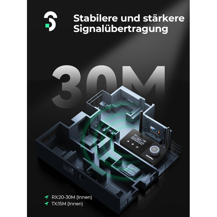 SOOMFON Bluetooth 5.3 Передавач-Приймач для 2 навушників, 3-в-1 Аудіоадаптер з подвійною антеною, Bluetooth Передавач-Приймач для ТВ/Стереосистеми, з регулюванням гучності, Aux/Cinch/Оптичний