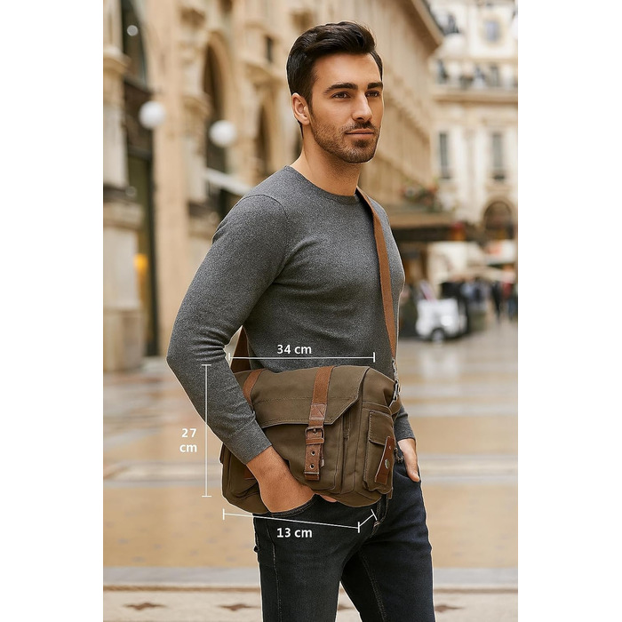Сумка для фотоапарата DSLR з м'якою вставкою, Canvas Messenger Bag у вінтажному стилі, 34x13x27 см, Оливково-зелена