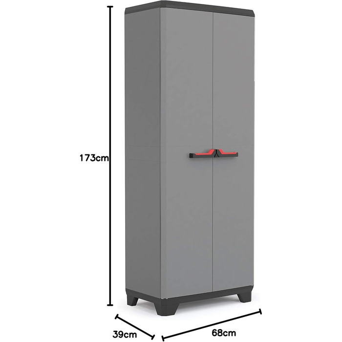 Keter Stilo Plastic Cabinet, tall, WxDxH: 68x39x173cm, gray/black/red, including 3 height-adjustable shelves (max. load capacity of 15kg each)