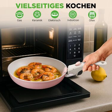 Набір посуду NutriChef 18 предметів керамічний рожевий з знімними ручками, для індукційних плит, антипригарний, компактний, для духовки, універсальний