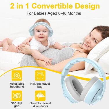 Навушники-захист вух 2-в-1 для немовлят, 0-48 місяців, блакитні