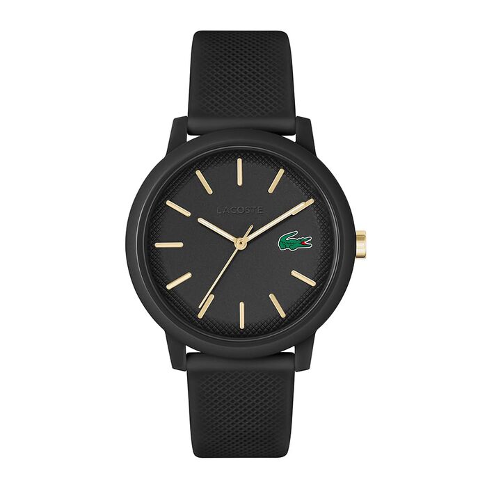 Годинник Lacoste 12.12 Analog Quartz Чоловічий/Жіночий з силіконовим браслетом Petit Piqué - Чорний/Золотий