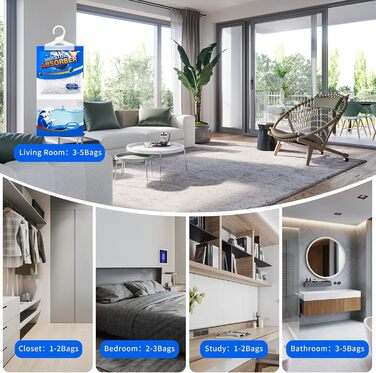 ZSZMFH 15-Piece Moisture Absorber Hanger Bags, Fragrance-Free Humidity Packs, Hanging Closet Dehumidifier Bags, Moisture Absorber Packets, 220g/Pack.