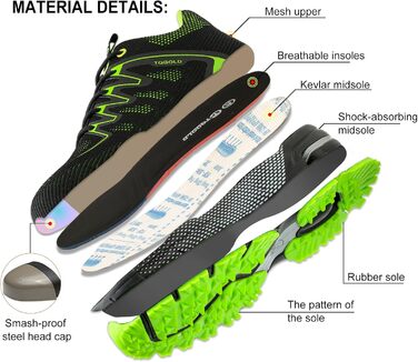 Черевики робочі AONEGOLD для чоловіків та жінок. Легкі, дихаючі, з металевим капаком, антиковзаючі. Розміри 36-48 EU.