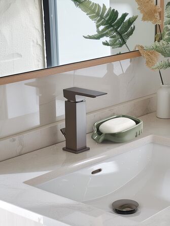 Керамічна миска для мила BosilunLife з отвором для стоку води – неслизька підставка для мила, квадратна, сучасна та мінімалістична, для ванної кімнати, душу, кухні, умивальника (Сірий, Зелений)