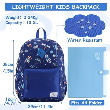 Дитячий рюкзак для школи Kinderrucksack для дівчаток та хлопчиків, 6-8 років, 1 клас, водонепроникний, 13 літрів, 29x12x38 см (Ракета)