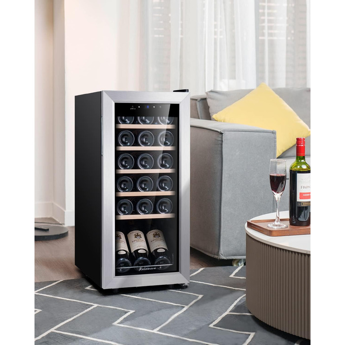 Kalamera 28-Bottle Wine Refrigerator with Touch Panel, Stainless Steel Door, and Adjustable Shelves - 5°C to 18°C Cooling Zone