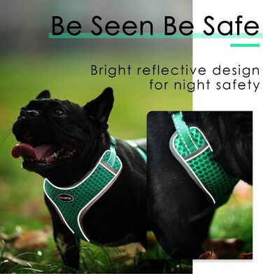 Шлейка для собак ThinkPet No-Pull, дихаюча, для маленьких, середніх та великих собак, регульована, м'яка, для прогулянок, з контролем, з підкладкою, світловідбиваюча (зелена, S, 1 шт.)