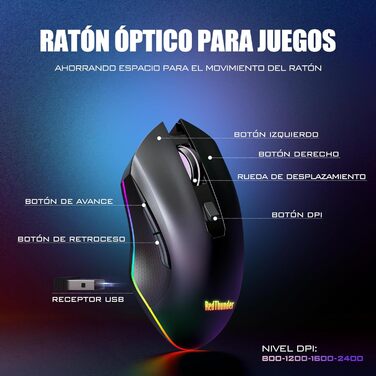 RedThunder K20 TKL Бездротова ігрова клавіатура, RGB-підсвічування, акумулятор, QWERTY ES-клавіатура, 6 мультимедійних клавіш, USB для PC/Mac