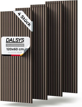 Акустичні панелі з дерева 60x60 см, настінна оббивка для шумоізоляції та звукопоглинання, ламельні панелі для покращення акустики приміщення (Горіх, 4 шт)