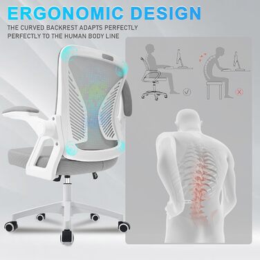 Офісний стіл з регульованими підлокітниками, ергономічний стілець з сітчастою спинкою, підтримка попереку, регульована висота, м'яке сидіння, обертовий на 360°, сірий