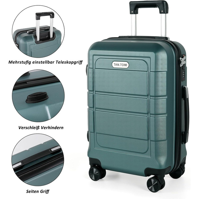 Валіза ручної поклажі TANTOMI 20 дюймів, жорсткий корпус ABS+PC, телескопічна ручка, колір світло-темнозелений (Set M/L/XL)