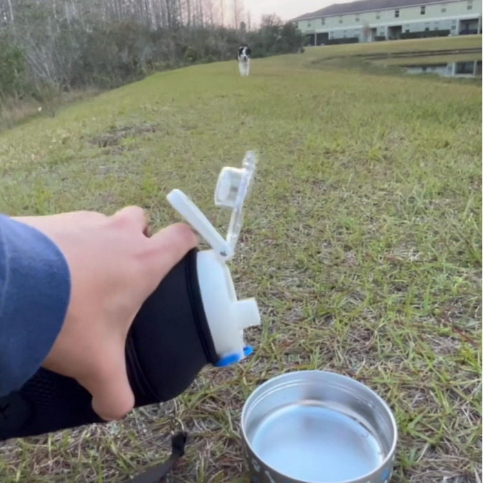 GiNT Ізольована пляшка для води з нержавіючої сталі для собак та людей, багатофункціональний дорожній диспенсер з знімними мисками та сумкою, водонепроникна годівниця для тварин для прогулянок, походів, кемпінгу, авто, білий/розкішний сад