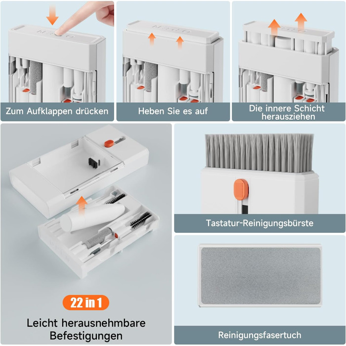 Набір для чищення гаджетів 22-в-1: навушники, телефони, клавіатури, камери, монітори, планшети, автоекрани. З щіткою та спреєм