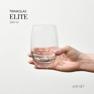 Krosno - Gin & Tonic Glasses, Water Glasses, Set of 6, 360 ml Elite Collection - Crystal Glass Juice Glasses, All-Purpose Glasses, Mocktail Glasses, Cocktail Glasses, Drinking Glasses, Brandy, Cognac - Dishwasher Safe
