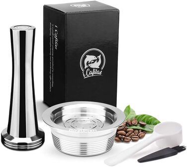 Cafilas Refillable Lavazza A Modo Mio Coffee Capsule made of Stainless Steel for Refilling, Refill Capsule, compatible with Lavazza A Modo Mio (Coffee Capsule + Coffee Tamper)