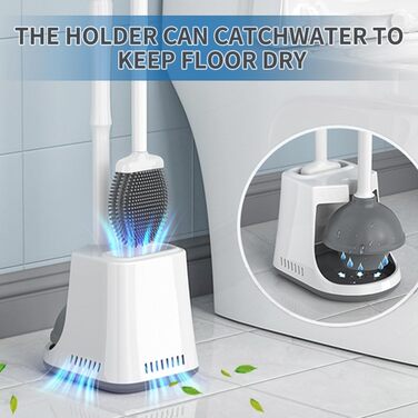 Набір для чищення унітазу з силіконової щітки та поршня, білий, з тримачем, для унітазу