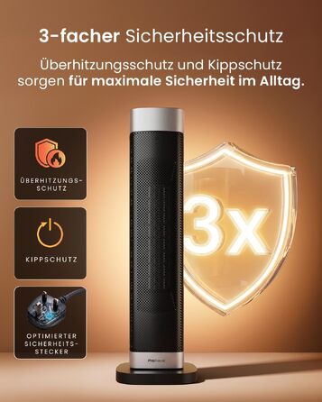 Керамічний тепловентилятор-тумба Pro Breeze ThermaCube Plus 2200W з термостатом, дистанційним керуванням та функцією обертання 65°, Eco-режим, захист від перекидання