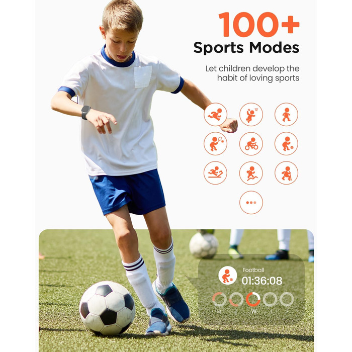 Дитячий розумний годинник для хлопчиків та дівчаток, фітнес-трекер активності з 100+ спортивними режимами, крокомір, монітор серцевого ритму та сну, водонепроникність IP68, подарунок для підлітків 5-16 років, чорний