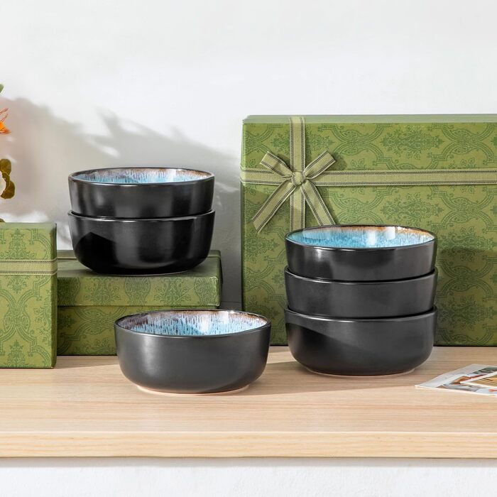 Набір тарілок Vancasso (6 шт.) Amber, 840 мл, для мюслі, супів, салатів, десертів, кераміка, блакитний колір