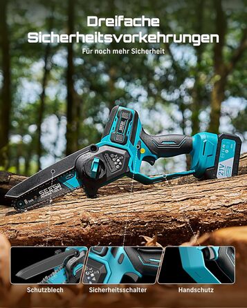 SEESII Безщіткова міні-пилка 6 дюймів, ручна акумуляторна пилка з 2 * 4000 mAh акумуляторами, одноручна акумуляторна пилка з автоматичним змащенням, сумісна з акумулятором Makita 18V, електрична пилка для дерева, гілок 6 дюймів безщіткова (6+8 дюймів безщ