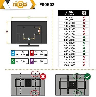 Підставка для телевізора RICOO на колесах, 32-55 дюймів, FS0502 - поворотна, з полицею, VESA 600x400