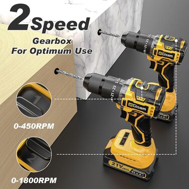 Акумуляторний шуруповерт 21V з набором 2 акумулятори 2.0Ah, 55Nm, 23+3 ступені, 10мм патрон, 2 швидкості, LED-ліхтик, 24шт аксесуарів та кейс для дому та саду