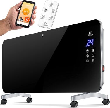 Електрична скляна панельна батарея KESSER® з Wi-Fi, сенсорним екраном та пультом керування | 2000 Вт, білий/чорний | для дому та офісу
