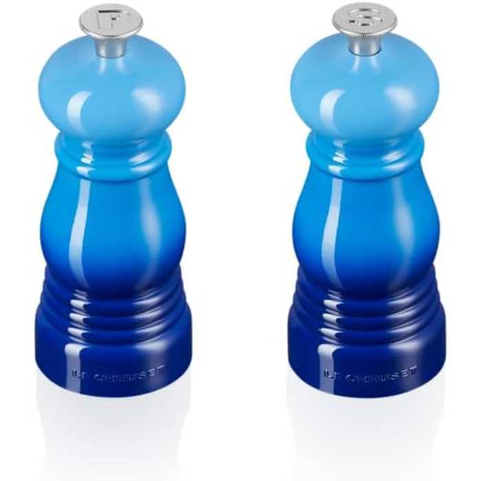 Le Creuset Small Mill Set, Salt and Pepper Mills, ABS Plastic, Each 5 x 5 x 12.1 cm, Ceramic Grinder, Azure, 44900112200000