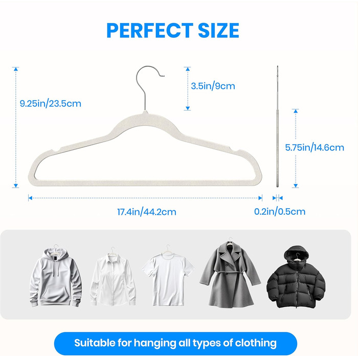 Клеiderbügel YSSOA: 50 шт. вешалок для одягу з антиковзаючою поверхнею, 360° обертання, білі, для шафи, економія місця