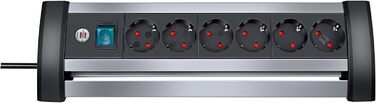 Бренненштуль Alu-Office-Line Розподільний блок 6-fach з алюмінію для столу (Многорозетка з вимикачем та 3м кабелем, Made in Germany)