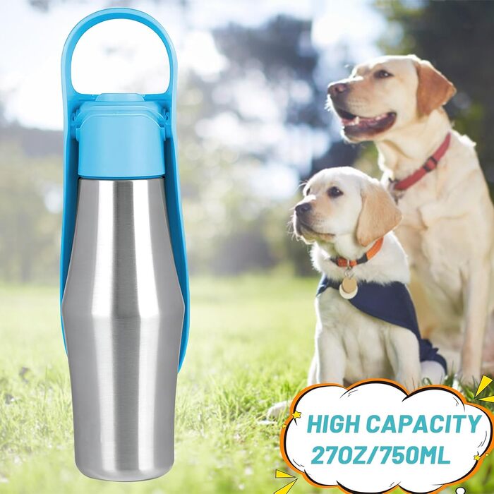 Водяна пляшка для собак ZoneYan 750 мл з нержавіючої сталі, портативна, витокозахисна, для подорожей, парків, кемпінгу, походів (світло-блакитна)