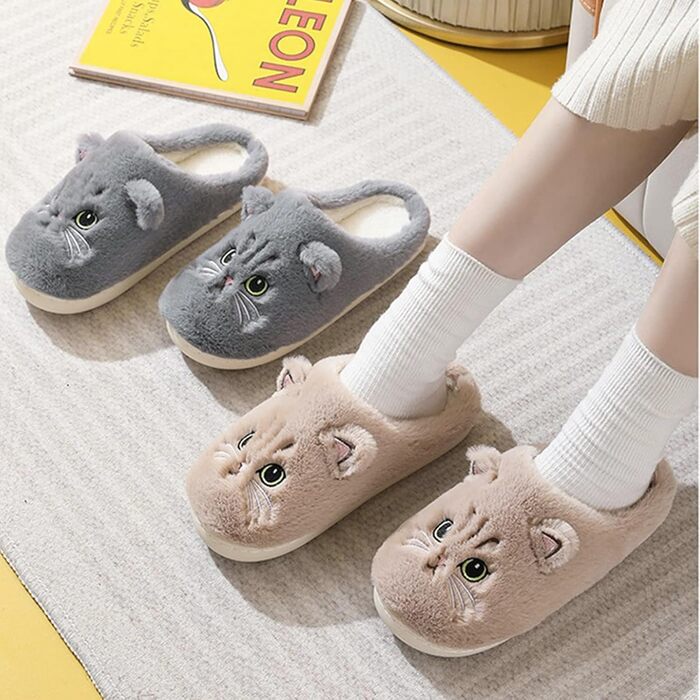 Тапочки халатні зимові Shaine для жінок та чоловіків, бавовна, котик, теплі, плюшеві, унісекс, м'які, зручні, з неслизькою підошвою, сірий колір (38/39 EU)