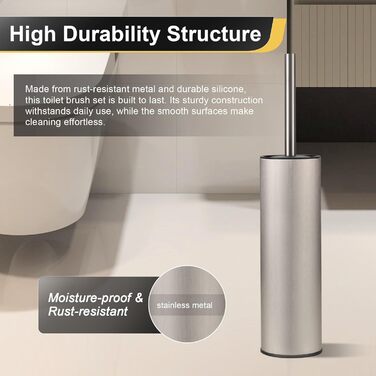Підлогова щітка для унітазу Dazi з нержавіючої сталі, металева, матова, з 2 довгими щітками для глибокого очищення, запобігає розбризкуванню та засміченням (нікель)