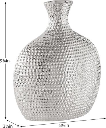 Torre & Tagus Helio Hammered Ceramic Vase - Tall Silver Finish