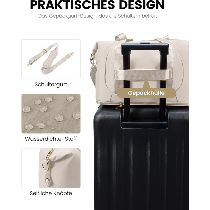 LOVEVOOK Сумка ручної поклажі Ryanair 40x30x20, розширювана, для авіаперельотів, зелена (бежева), жіноча/чоловіча