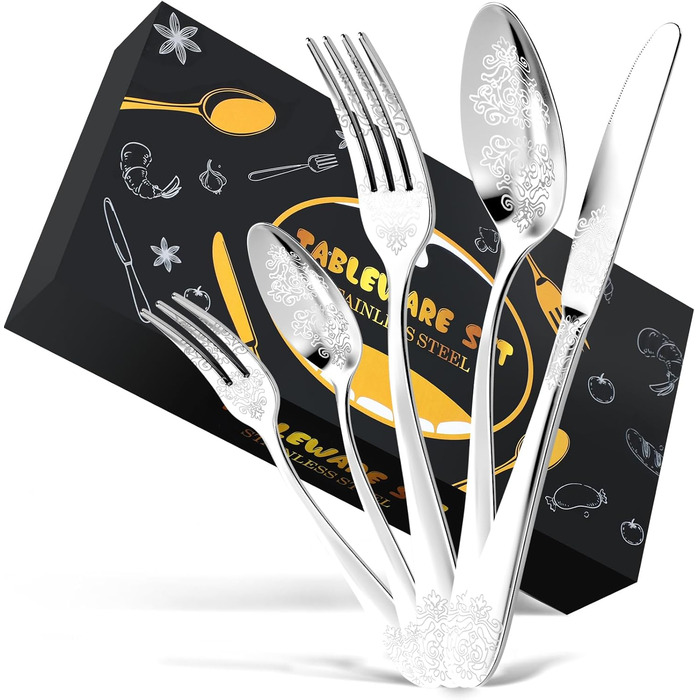 Набір столових приборів DRAGON RIOT на 6 осіб (30 предметів) з нержавіючої сталі, рожеве золото, елегантний набір ножів, виделок та ложок для дому, вечірки, ресторану. 30 предметів (сріблястий колір 60 предметів)