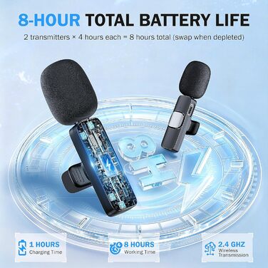 Беспроводной петличный микрофон для телефона/iPhone/iPad/камеры, Mini-микрофон для стриминга, подавление шума, Plug & Play, идеален для видеосъемок, подкастов, YouTube, TikTok & интервью (K9)