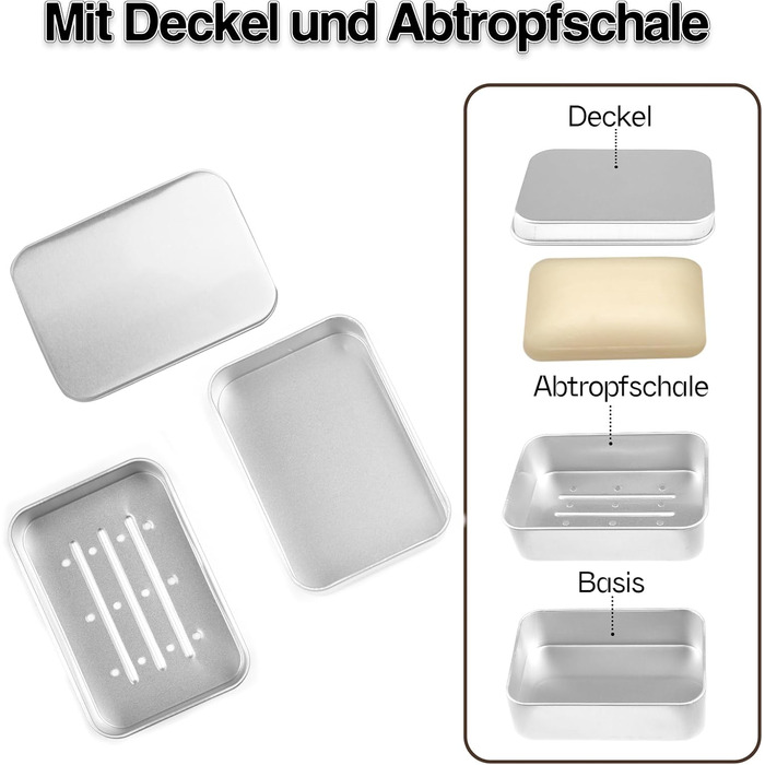 Набір мильниць для подорожей 2 шт. з алюмінію з підсіткою, вологостійкі, нержавіючі для дому, подорожей, зберігання мила та пінки для гоління. Сріблясті, прямокутні