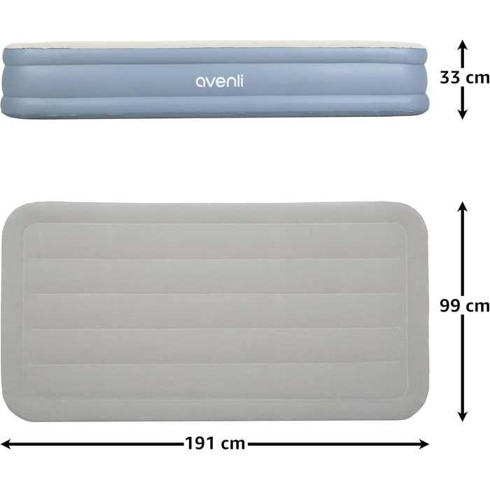 Надувний матрац Avenli для 1 особи, самонадувний, 191x99x33 см, з вбудованим насосом, для кемпінгу та дому