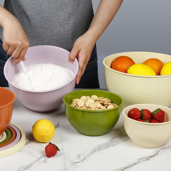 Набір салатниць з кришкою, міски для перемішування з пластику, набір вкладишів для кухні, великий набір місок, сервіровочні тарілки ідеальні для змішування та подачі, BPA-free (Жовтий)