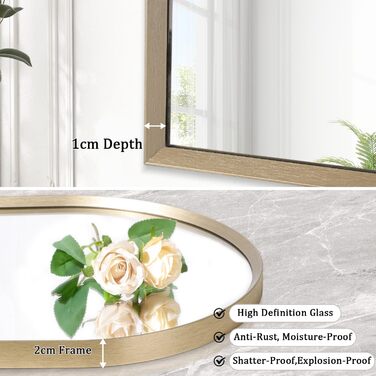 Дзеркало настінне з вигнутим склом, 45 x 65 см, металевий каркас, мідь, для ванної кімнати/вітальні/спальні