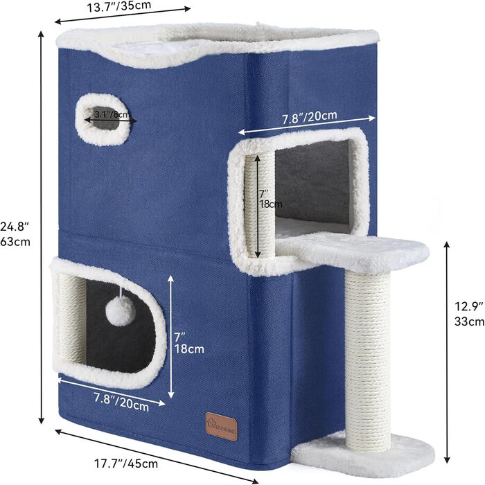 YITAHOME Cat House Indoor, Cat Bed for Indoor Cats, Cat Tunnel, Cat Cave, Small Scratching Post, Cat Furniture, Cat Bed Cave, cat caves, Cat Beds (Blue, with Platform)