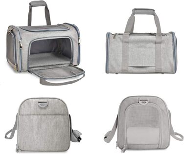 Транспортна сумка для кота та собаки, складана переноска для домашніх тварин середнього розміру (51 x 33 x 33 см, сіра)