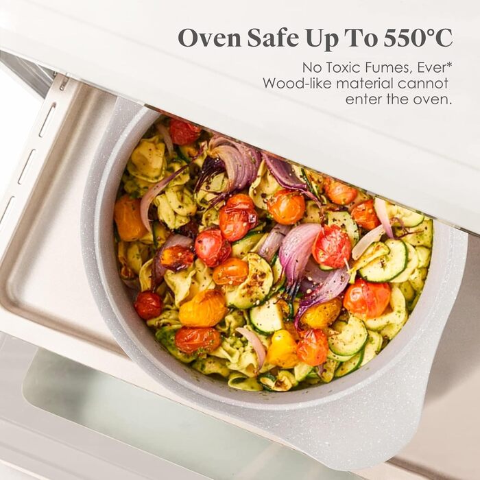 Набір посуду RIOVARM з індукційним дном, антипригарне покриття граніт, набір каструль та сковорідок з кришками, без PFOA, з ручками з імітацією дерева, сковорода, каструля, ковшик