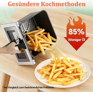Аерофритюрниця 12л 2 камери 2600W Airfryer XXL срібна - багатофункціональна фритюрниця з верхнім та нижнім нагріванням, вікном та підсвіткою